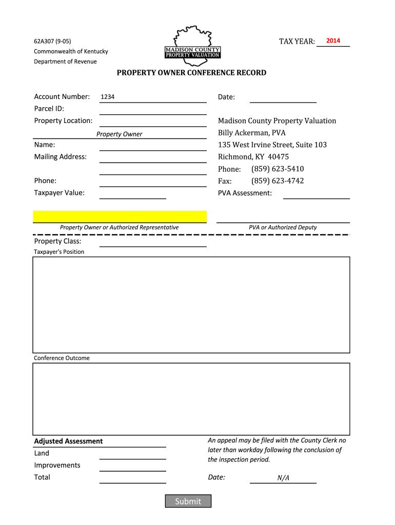 62A307 905 TAX YEAR Commonwealth of Kentucky qpublic Fill out