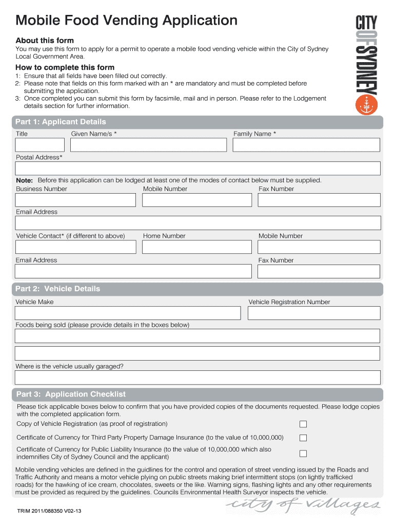 Fillable Online Mobile Food Vending Application About this form You may