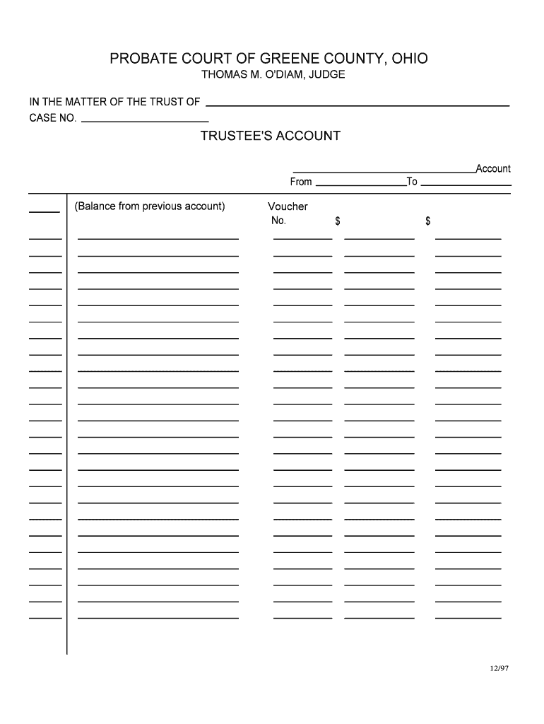 Fillable Online co greene oh TRUSTEE'S ACCOUNT Fax Email Print pdfFiller