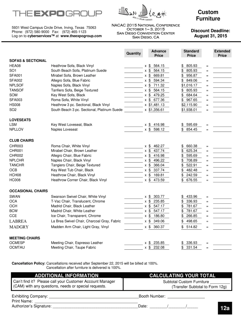 Fillable Online Custom Furniture Order Forms The Expo Group Fax Email