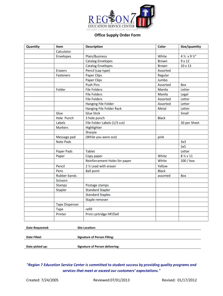 Fillable Online Office Supply Order Form Fax Email Print