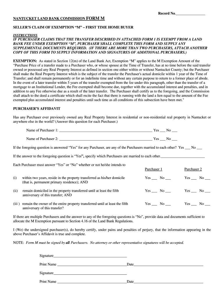 Fillable Online nantucketlandbank INSTRUCTIONS IF PURCHASER CLAIMS THAT