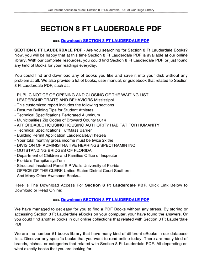 Fillable Online SECTION 8 FT LAUDERDALE SECTION 8 FT LAUDERDALE Fax Email Print pdfFiller