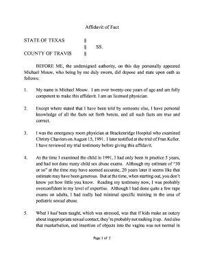 Affidavit Of Fact STATE OF TEXAS SS COUNTY OF TRAVIS - Fill and Sign