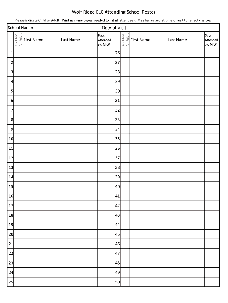 Fillable Online wolfridge Wolf Ridge ELC Attending School Roster Fax