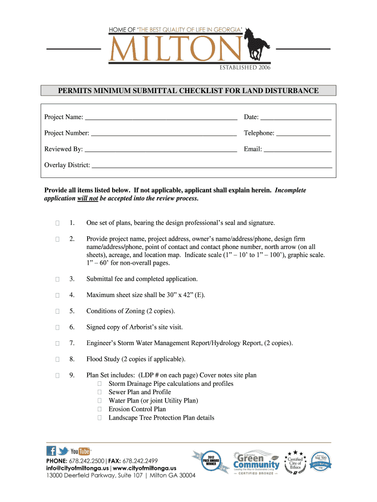 Fillable Online PERMITS MINIMUM SUBMITTAL CHECKLIST FOR LAND