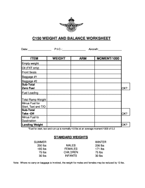 Cessna 150 Weight And Balance - Fill Online, Printable, Fillable, Blank