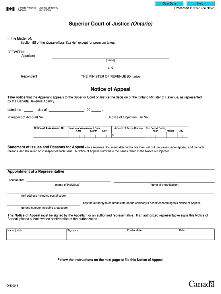 Fillable Online craarc gc Notice of Appeal Agence du revenu du