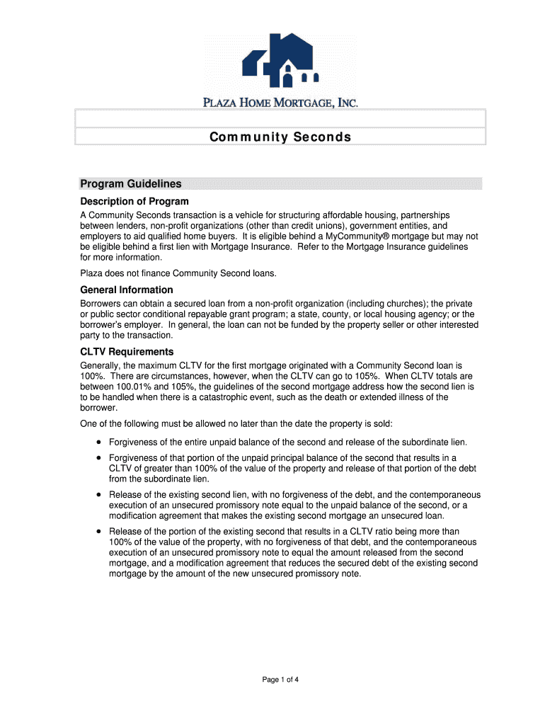 Fillable Online Community Seconds and other down payment help