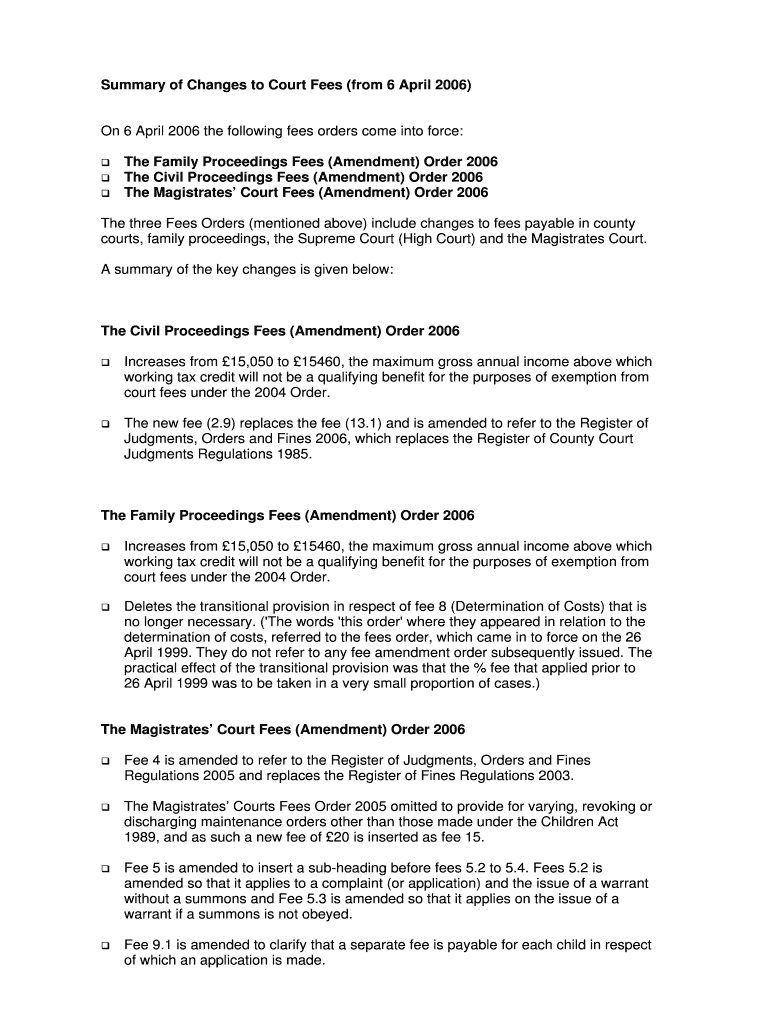 Fillable Online justice gov CHANGES TO COUNTY COURT FEES. Job