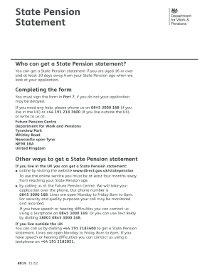 Form BR19 - State Pension Statement - 7 Pages To Print And Fill In With