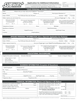18 Printable Subway Job Application Form Templates - Fillable Samples