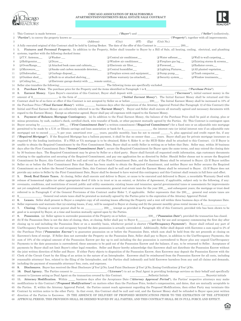 Chicago Association Of Realtors Forms Fill Online, Printable, Fillable, Blank pdfFiller