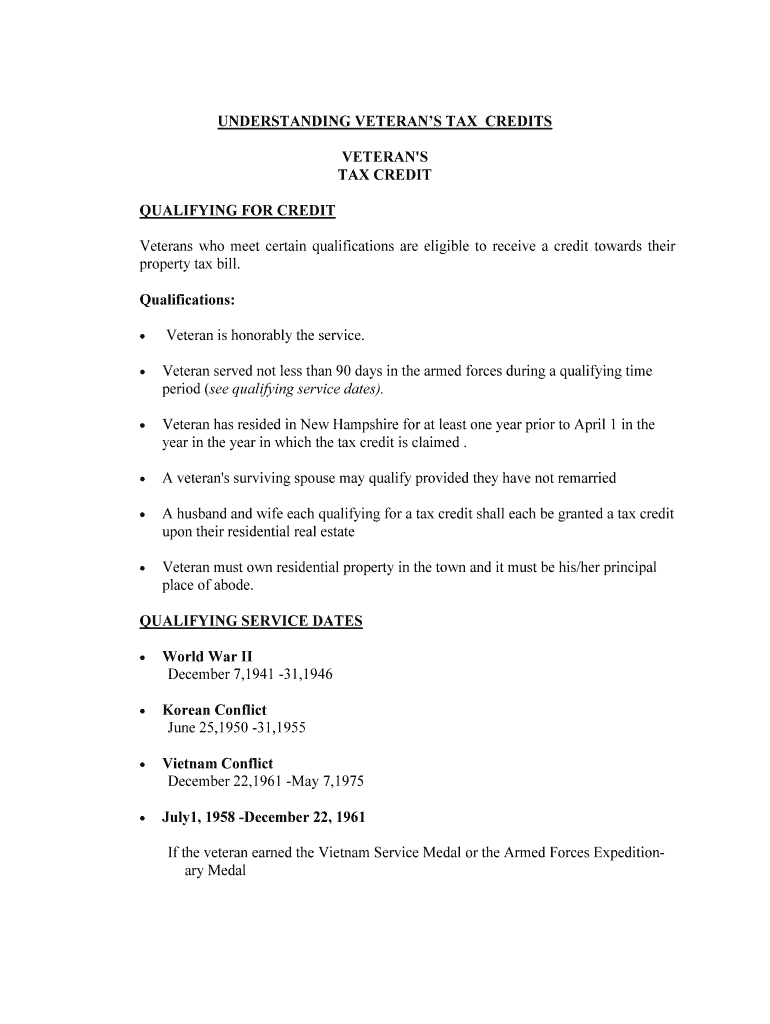 Fillable Online UNDERSTANDING VETERANS TAX CREDITS Fax Email Print