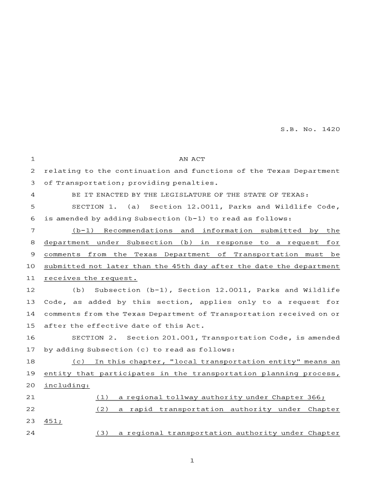 Fillable Online legis state tx A1420 1 AN ACT 2 relating to the