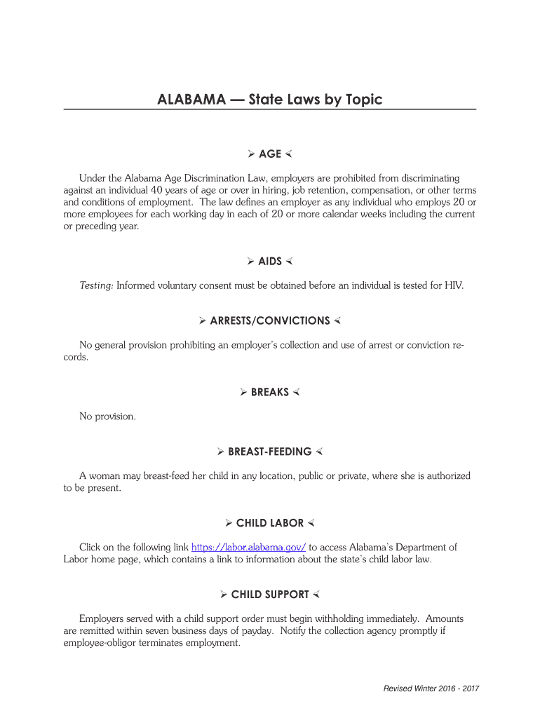 Fillable Online ALABAMA State Laws by Topic Fax Email Print pdfFiller