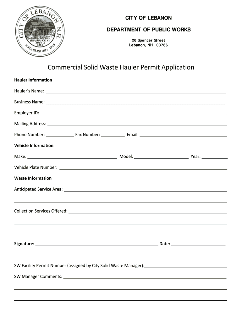 Fillable Online Commercial Solid Waste Hauler Permit Application 2 Fax