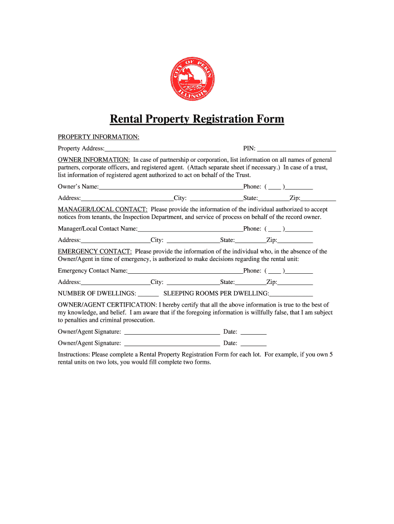 Fillable Online Rental Property Registration Form City of Pekin Fax