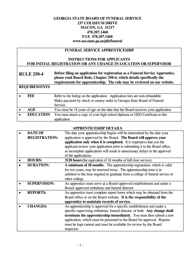 funeral service apprenticeship application Fill out & sign