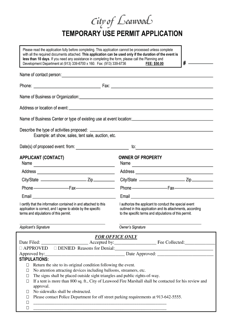 Ks temporary permit application city leawood Fill out & sign online