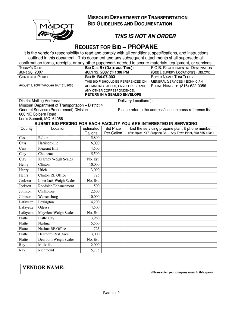 Fillable Online modot MISSOURI DEPARTMENT OF TRANSPORTATION BID GUIDELINES AND DOCUMENTATION