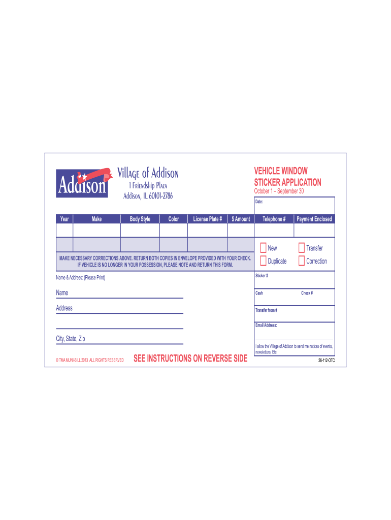 Addison Vehicle Sticker Online Form Fill and Sign Printable Template