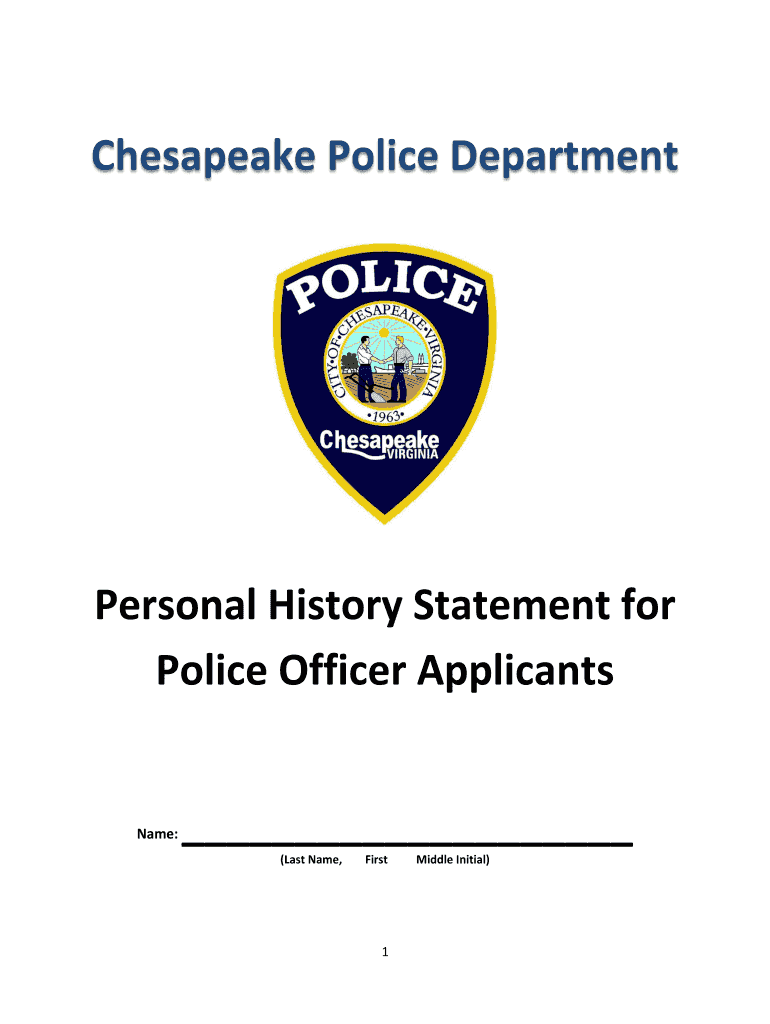 VA Personal History Statement for Police Officer Applicants 2012 Fill