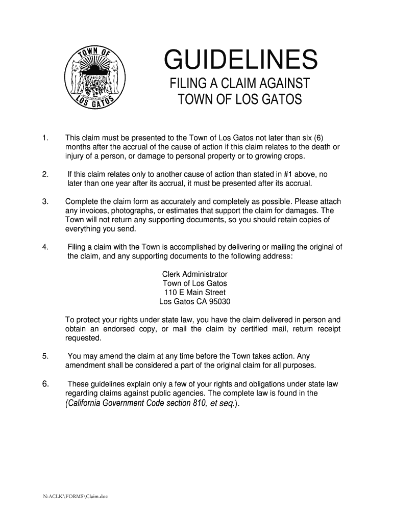 Fillable Online town losgatos ca GUIDELINES Los Gatos town los