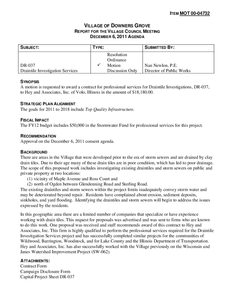 Fillable Online Council Greensheet for Draintile Investigation Services