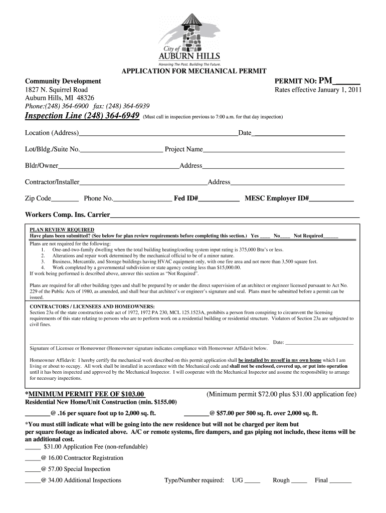 Mechanical Permit Application The City Of Auburn Hills Auburnhills