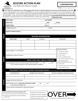 Seizure Action Plan Form - City Of Bloomington - Fill and Sign