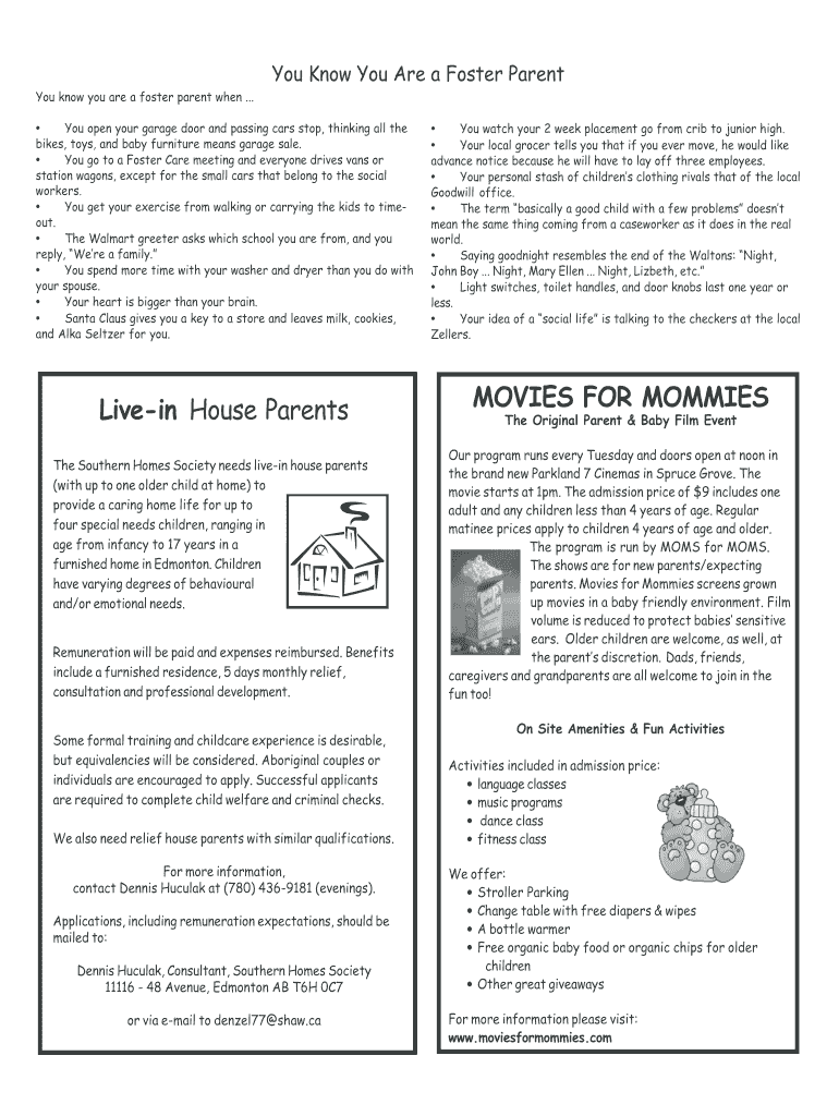 Fillable Online Livein House Parents MOVIES FOR MOMMIES The Original