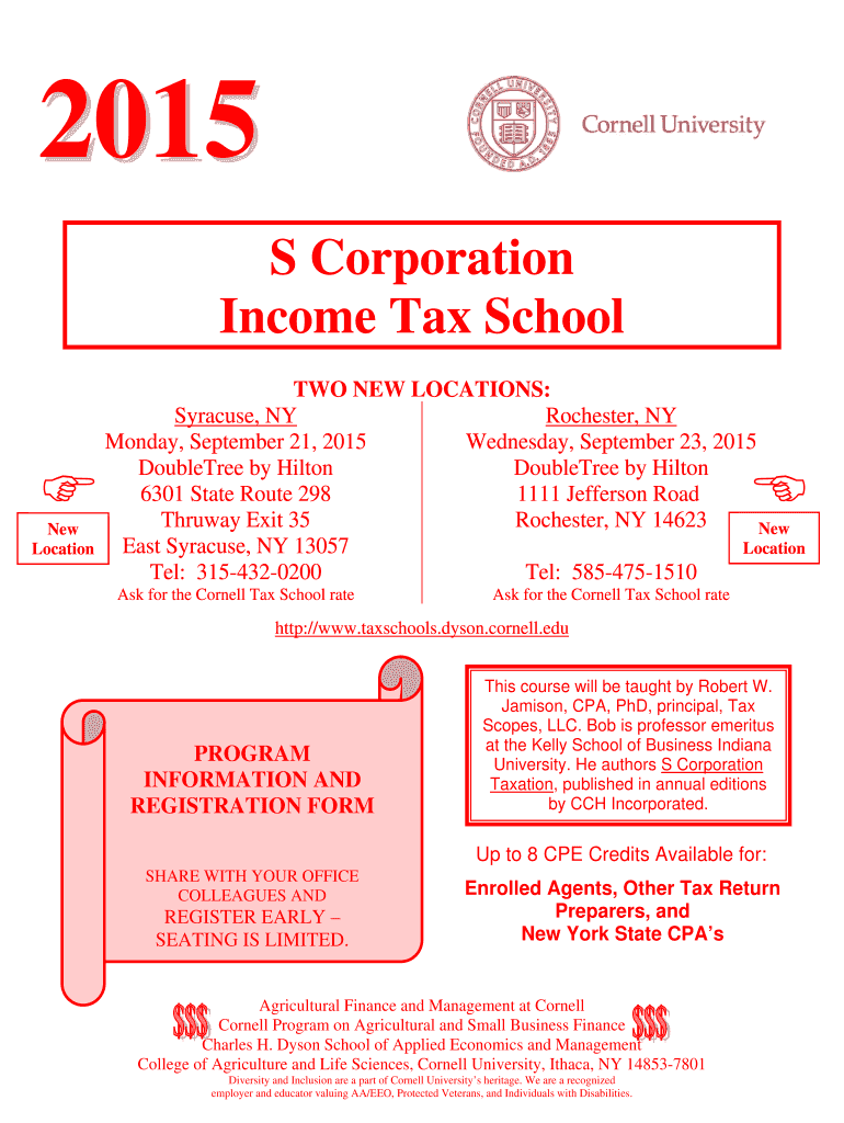 Fillable Online taxschools dyson cornell S Corporation Tax School Cornell University