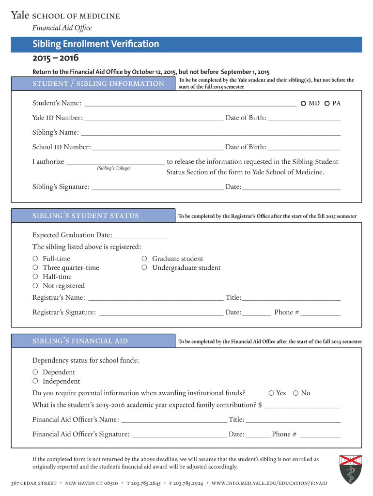 Fillable Online medicine yale Financial Aid Oce Fax Email Print pdfFiller