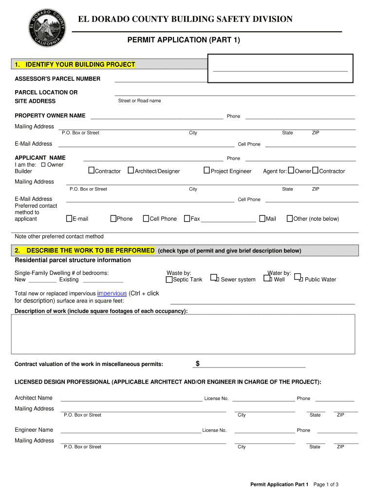 Fillable Online EL DORADO COUNTY BUILDING SAFETY DIVISION edcgovus