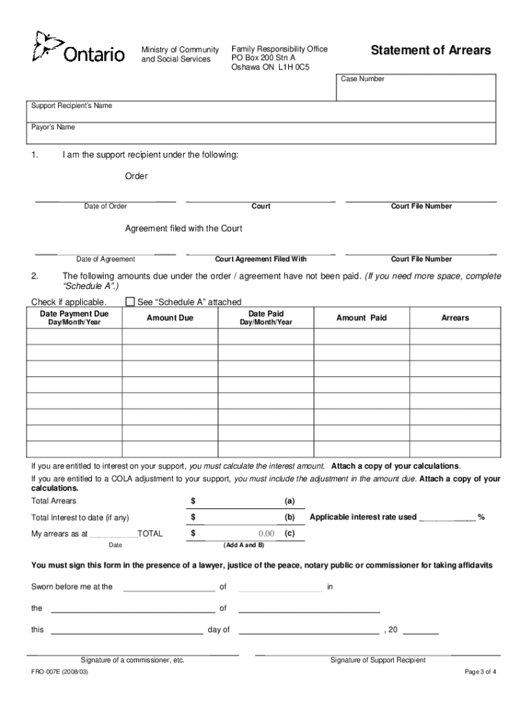 Fro Statement Of Arrears Fill Online, Printable, Fillable, Blank