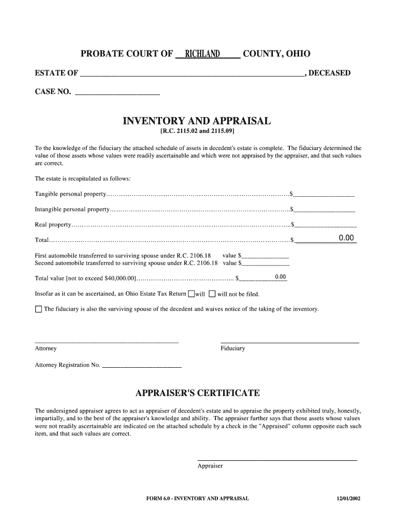 Fillable Online PROBATE COURT OF COUNTY OHIO RICHLAND Fax Email Print