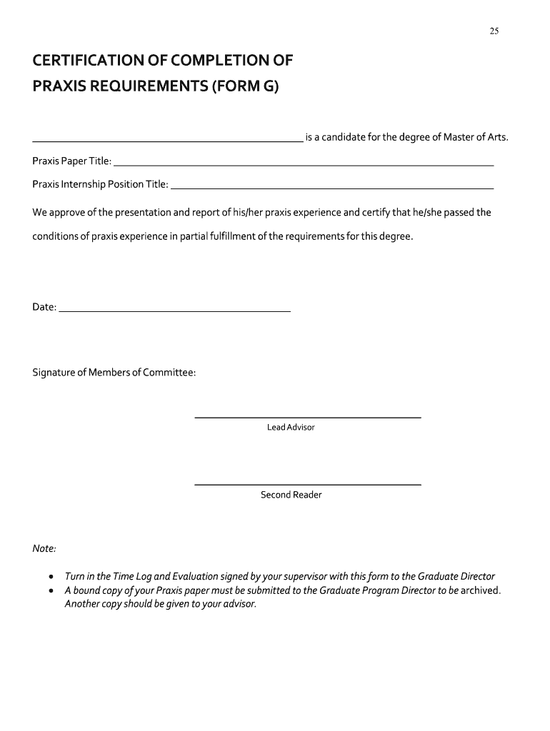 Fillable Online artsci uc CERTIFICATION OF COMPLETION OF PRAXIS