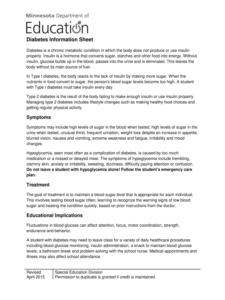 Fillable Online Diabetes Information Sheet Fax Email Print pdfFiller