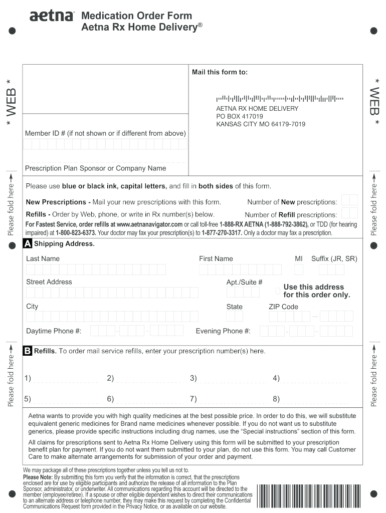 Fillable Online Aetna RX Home Delivery Form Fax