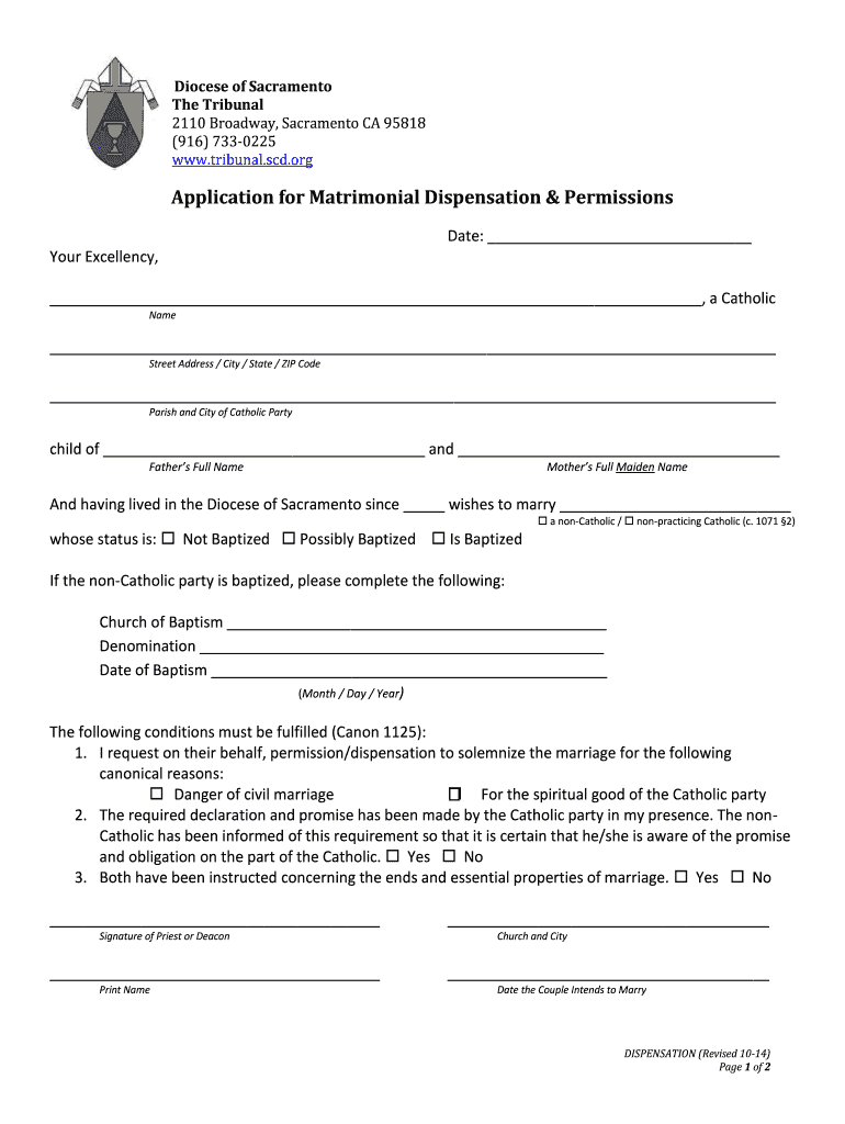 Fillable Online scd Application for Matrimonial Dispensation