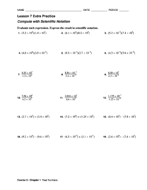 Lesson 7 Extra Practice Compute With Scientific Notation - Fill and