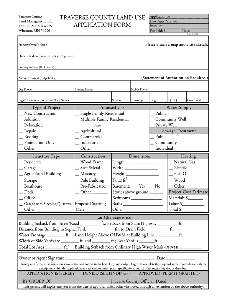 Fillable Online Land Use Permit Application Rev 81508.xls Fax Email