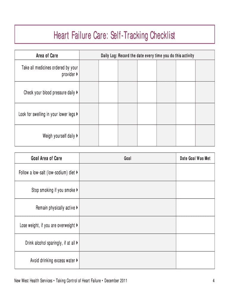 Fillable Online Taking Control of Heart Failure Health focus areas and