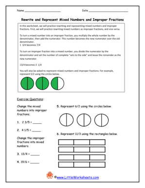 Fillable Online Rewrite and Represent Mixed Numbers and Improper