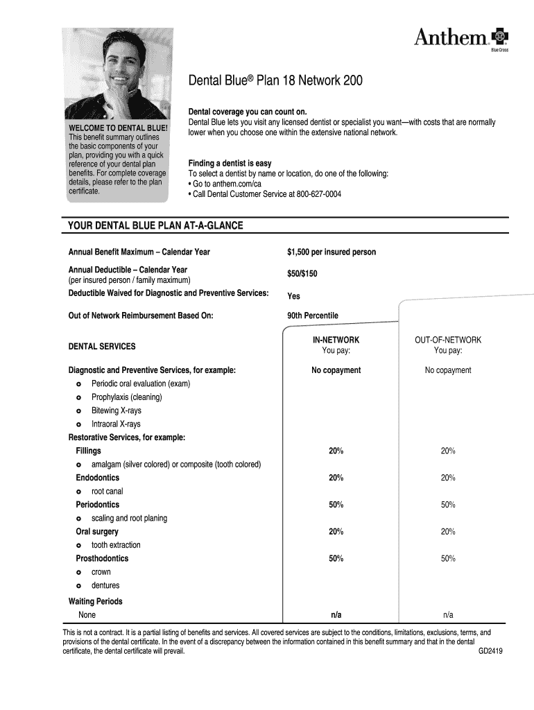 Fillable Online Dental Blue Plan 18 Network 200 TO DENTAL BLUE