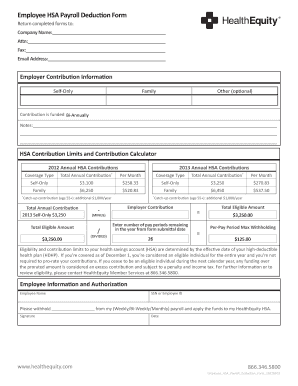 Fillable Online Employee Hsa Payroll Deduction Form - Healthequity Fax Email Print - Pdffiller