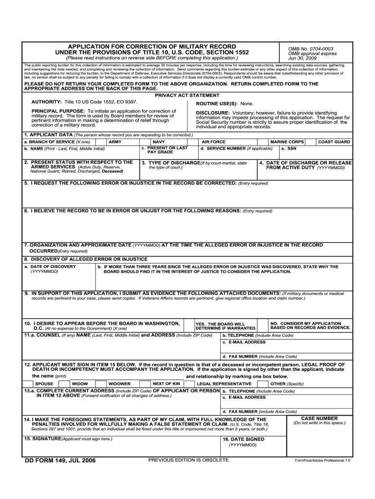 2006 Form DD 149 Fill Online. Printable. Fillable. Blank pdfFiller