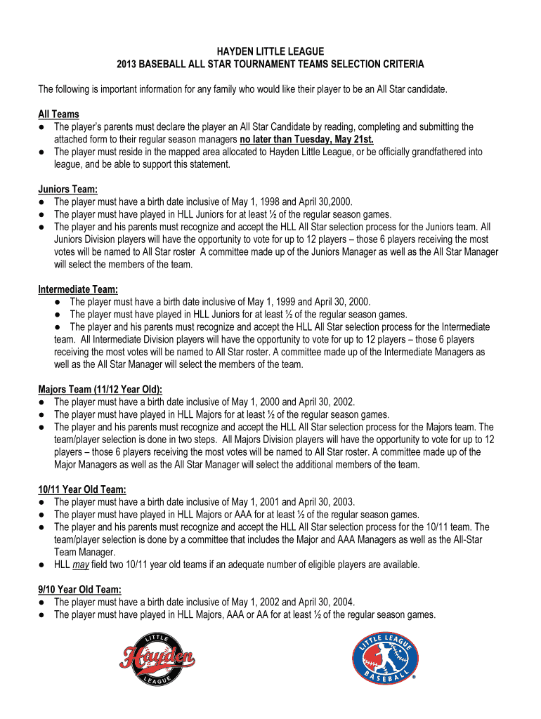 Fillable Online HLL All Star Commitment Form Eteamz Fax Email Print