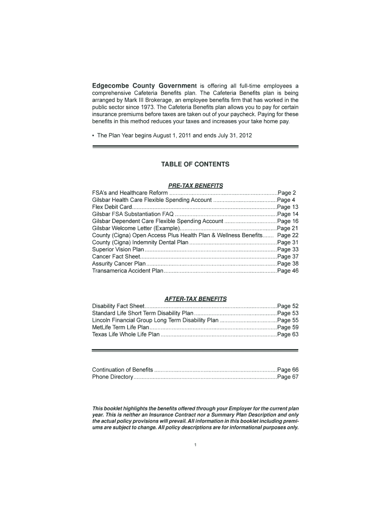 Fillable Online comprehensive Cafeteria Benefits plan Fax Email Print